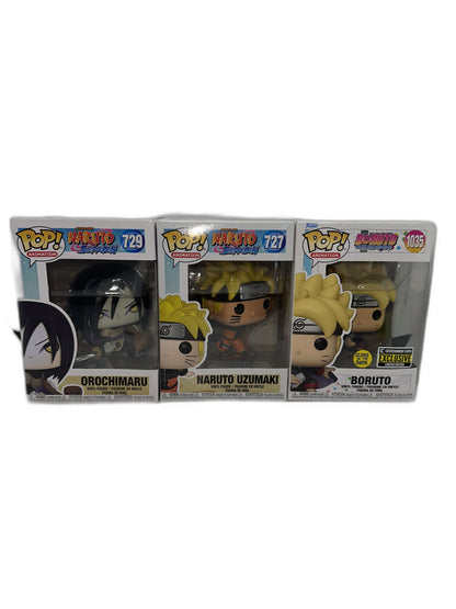 New Lot Of 3 Funko Pop Boruto (Glows In Dark) Naruto Uzumaki Orochimaru