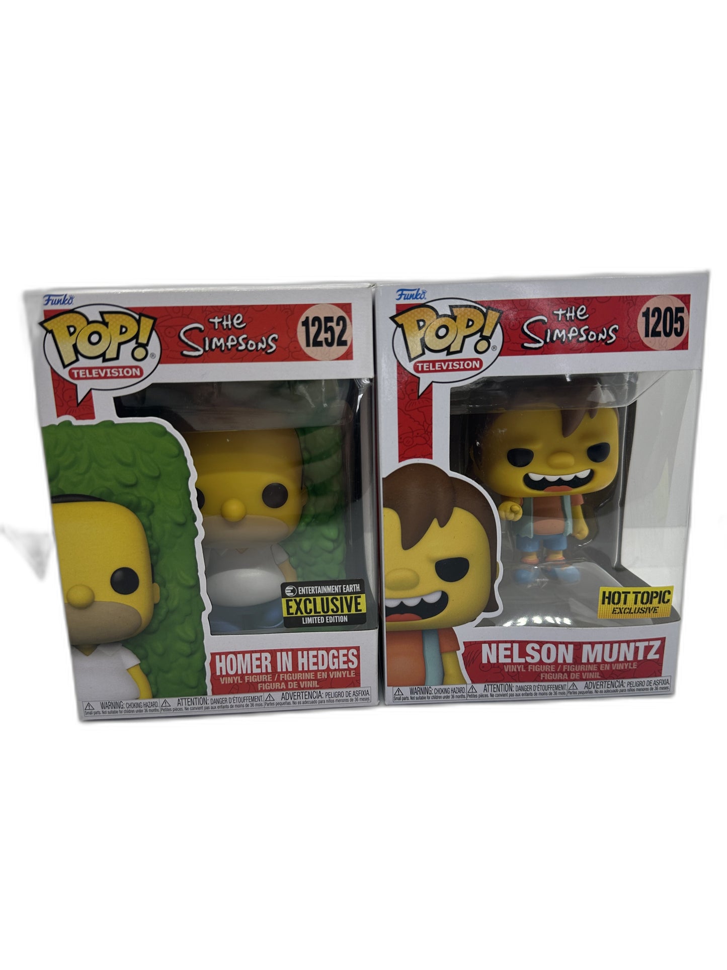 New Lot Of 2 Funko Pop Homer In Hedges + Nelson Muntz #1252 #1205