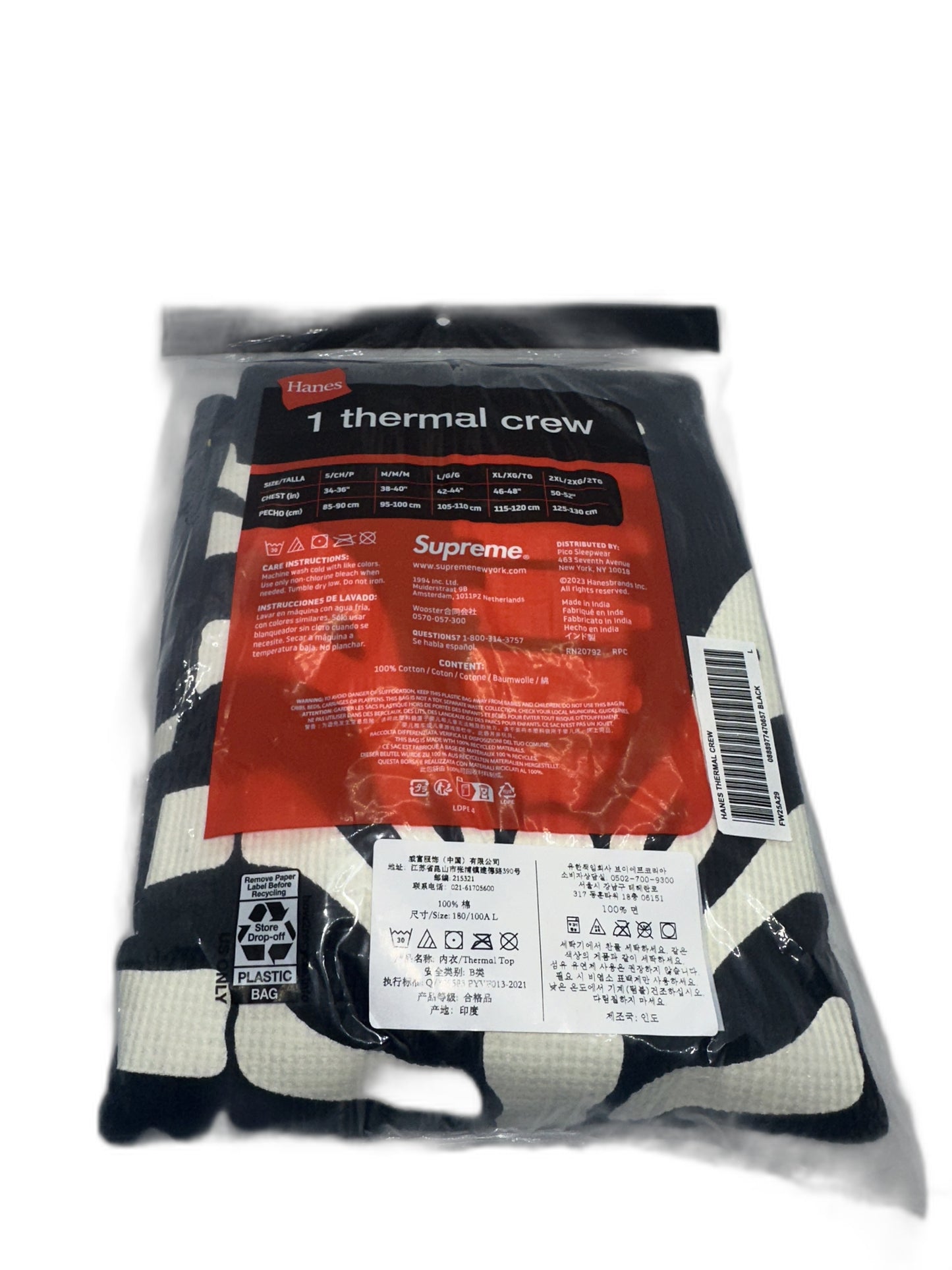 New Supreme Hanes® Bones Thermal Crew Black Size L Mens