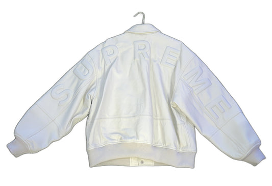 New Supreme Gore-Tex Infinium Windstopper Leather Varsity Jacket Size L Mens