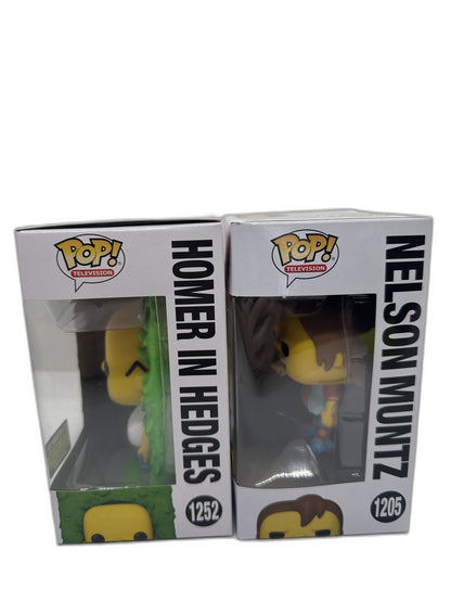 New Lot Of 2 Funko Pop Homer In Hedges + Nelson Muntz #1252 #1205