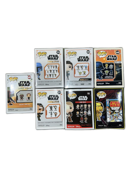 New Lot Of 7 Funko Pop Star Wars C3Po Han Boba Mandalorian Vader
