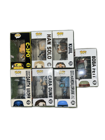 New Lot Of 7 Funko Pop Star Wars C3Po Han Boba Mandalorian Vader