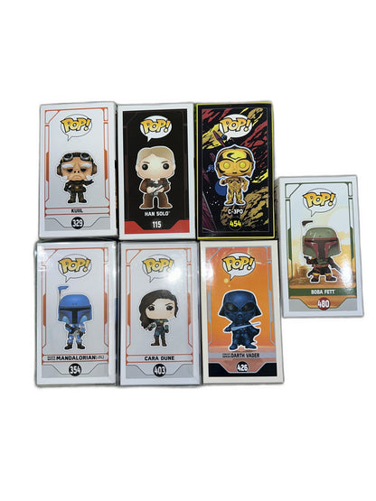 New Lot Of 7 Funko Pop Star Wars C3Po Han Boba Mandalorian Vader