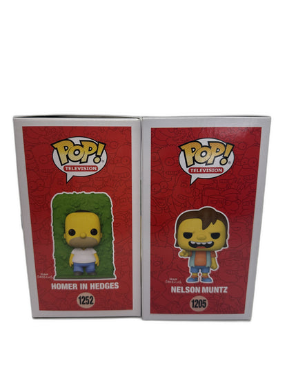 New Lot Of 2 Funko Pop Homer In Hedges + Nelson Muntz #1252 #1205