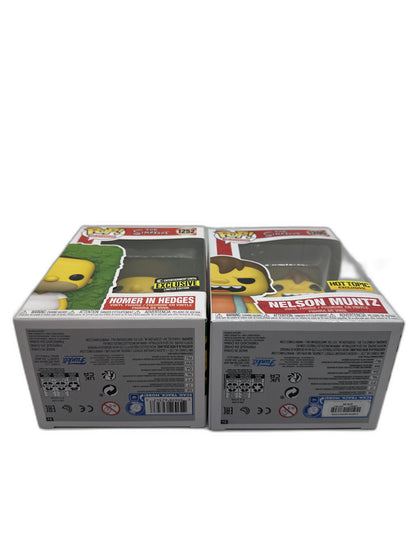 New Lot Of 2 Funko Pop Homer In Hedges + Nelson Muntz #1252 #1205
